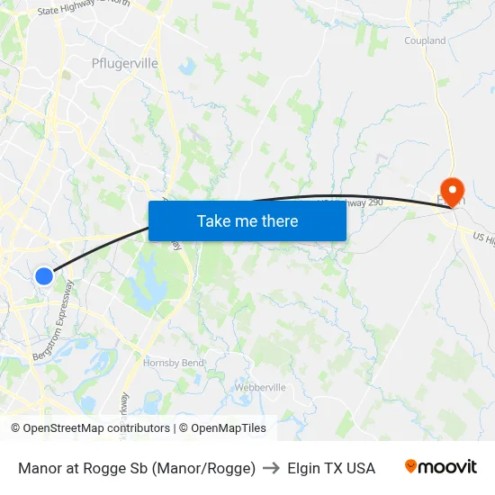 Manor at Rogge Sb (Manor/Rogge) to Elgin TX USA map