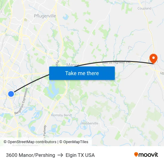 3600 Manor/Pershing to Elgin TX USA map