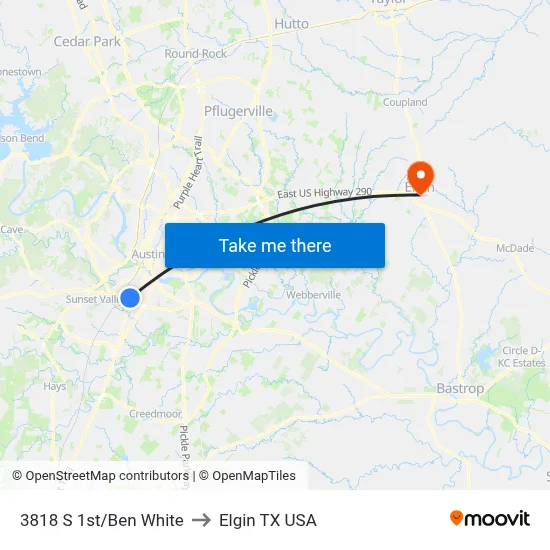 3818 S 1st/Ben White to Elgin TX USA map