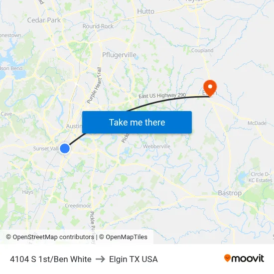 4104 S 1st/Ben White to Elgin TX USA map