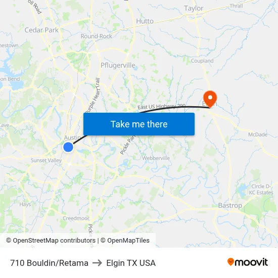 710 Bouldin/Retama to Elgin TX USA map