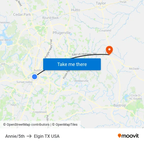 Annie/5th to Elgin TX USA map