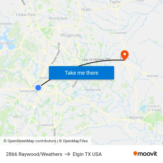 2866 Raywood/Weathers to Elgin TX USA map
