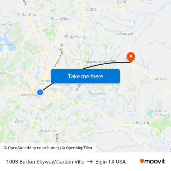 1003 Barton Skyway/Garden Villa to Elgin TX USA map