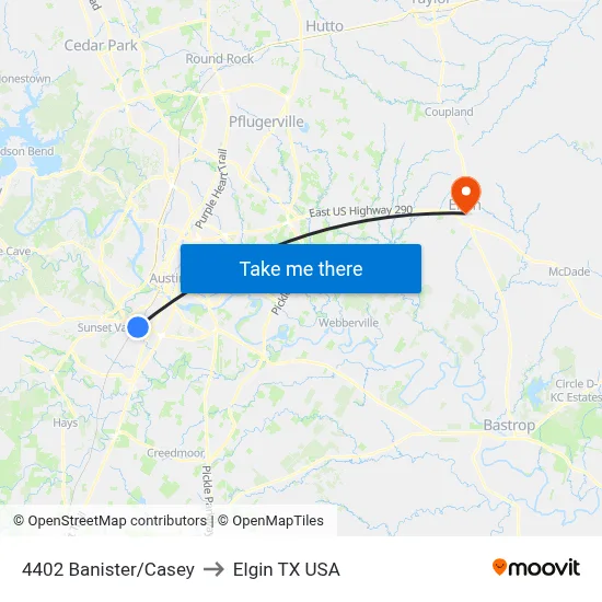 4402 Banister/Casey to Elgin TX USA map