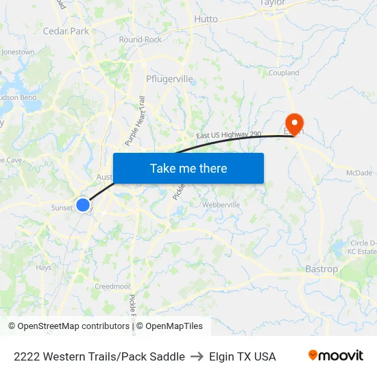 2222 Western Trails/Pack Saddle to Elgin TX USA map