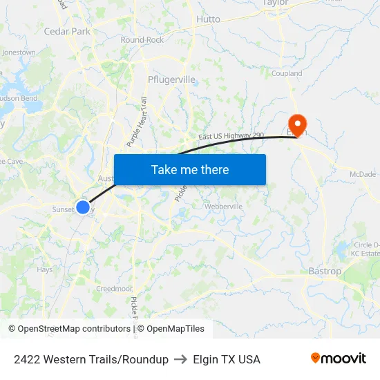 2422 Western Trails/Roundup to Elgin TX USA map