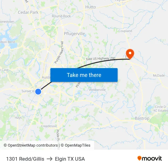 1301 Redd/Gillis to Elgin TX USA map