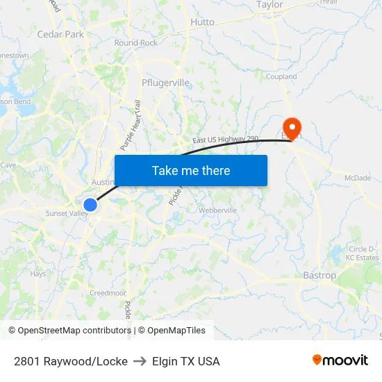 2801 Raywood/Locke to Elgin TX USA map