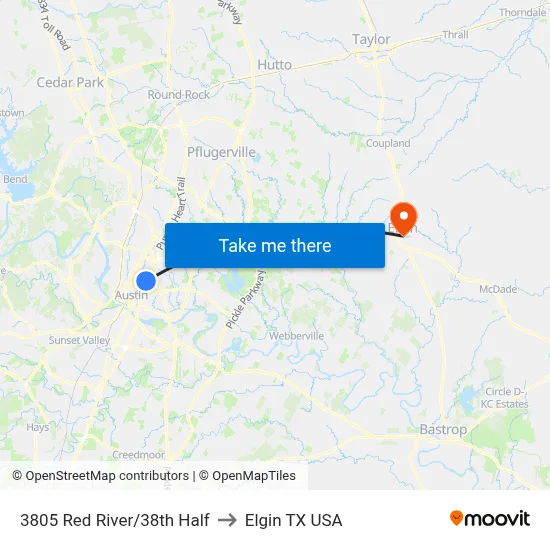 3805 Red River/38th Half to Elgin TX USA map