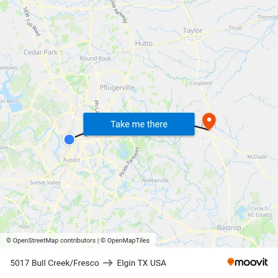5017 Bull Creek/Fresco to Elgin TX USA map