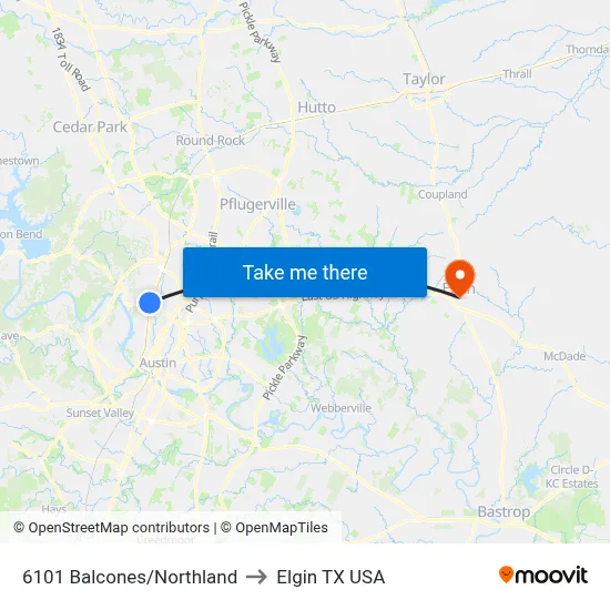 6101 Balcones/Northland to Elgin TX USA map