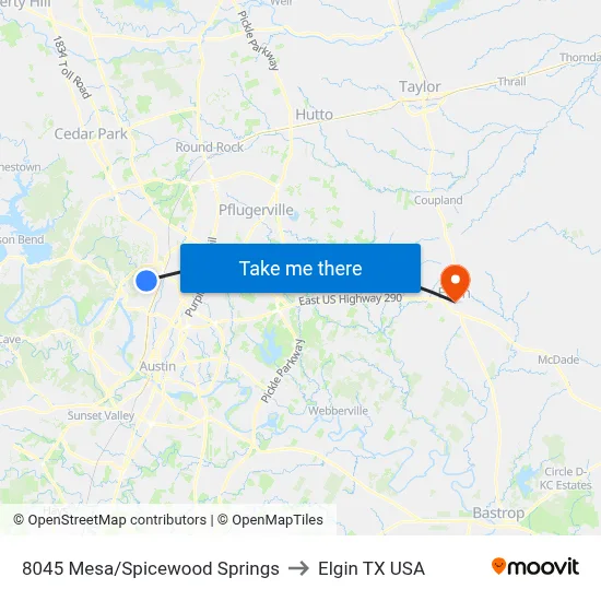 8045 Mesa/Spicewood Springs to Elgin TX USA map