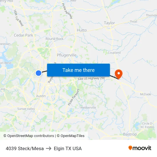 4039 Steck/Mesa to Elgin TX USA map