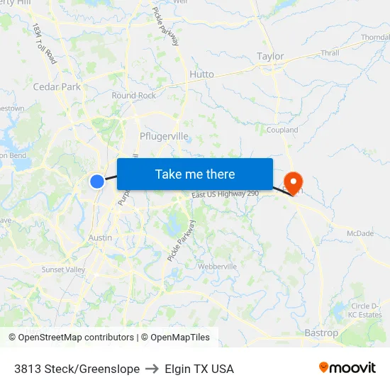 3813 Steck/Greenslope to Elgin TX USA map