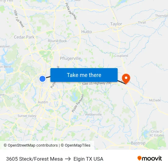 3605 Steck/Forest Mesa to Elgin TX USA map