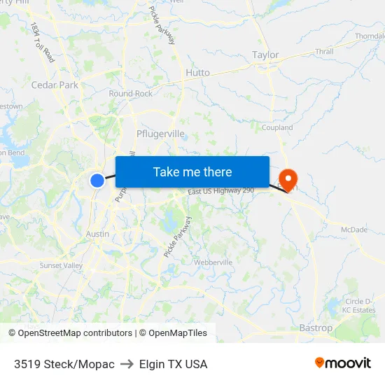 3519 Steck/Mopac to Elgin TX USA map