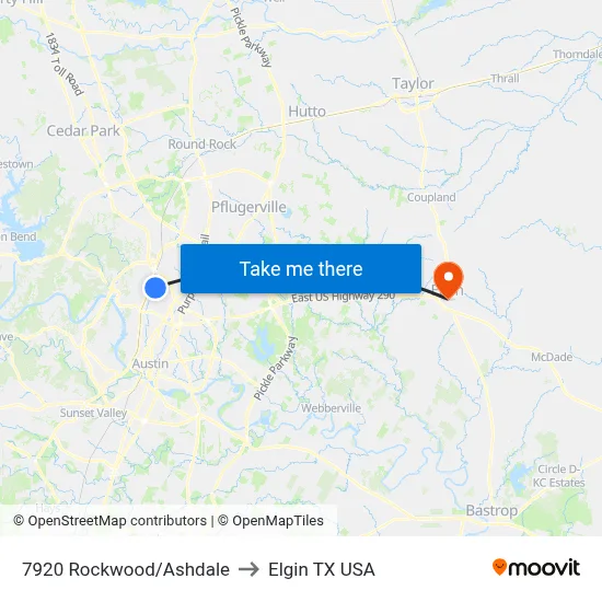7920 Rockwood/Ashdale to Elgin TX USA map