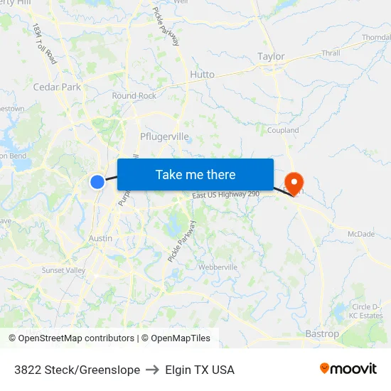 3822 Steck/Greenslope to Elgin TX USA map