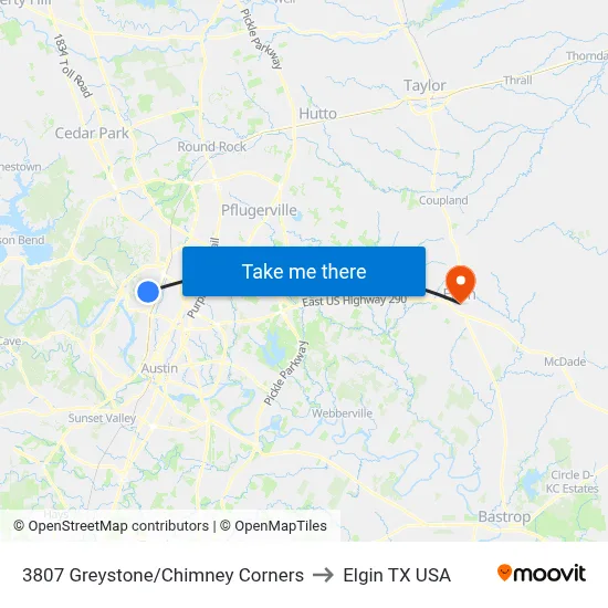 3807 Greystone/Chimney Corners to Elgin TX USA map