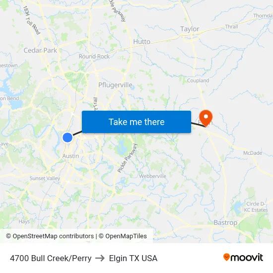 4700 Bull Creek/Perry to Elgin TX USA map