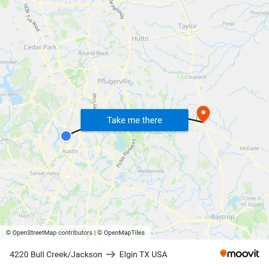 4220 Bull Creek/Jackson to Elgin TX USA map