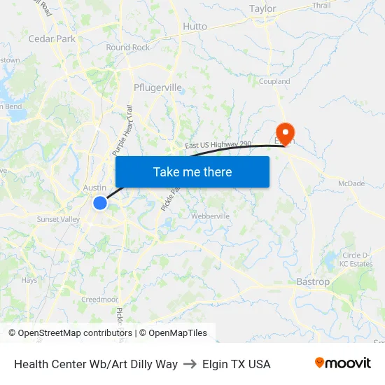 Health Center Wb/Art Dilly Way to Elgin TX USA map