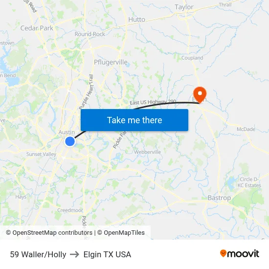 59 Waller/Holly to Elgin TX USA map