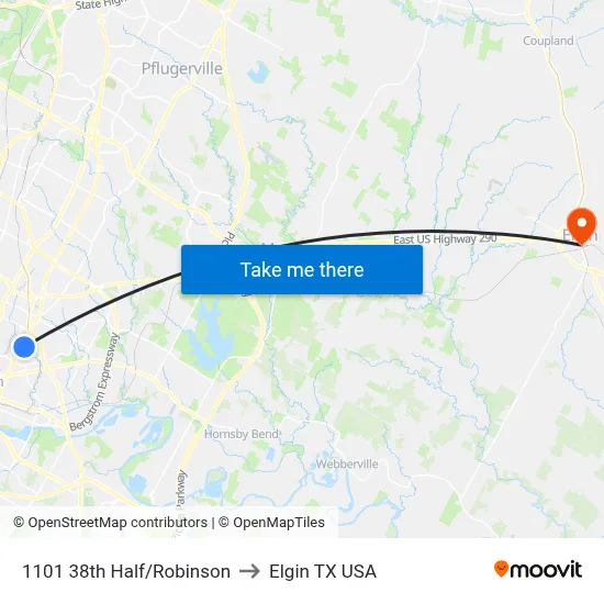 1101 38th Half/Robinson to Elgin TX USA map