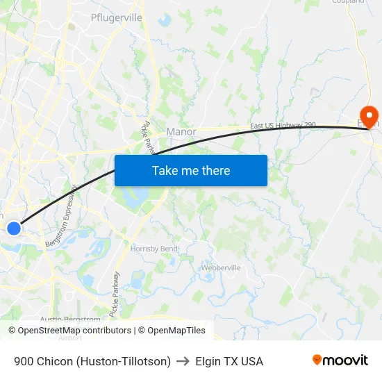 900 Chicon (Huston-Tillotson) to Elgin TX USA map