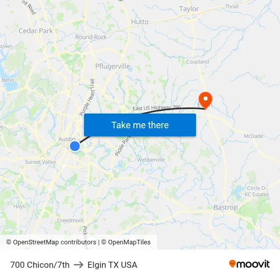 700 Chicon/7th to Elgin TX USA map