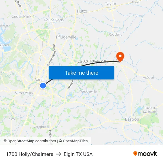 1700 Holly/Chalmers to Elgin TX USA map