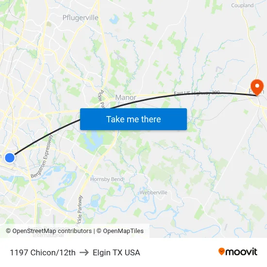 1197 Chicon/12th to Elgin TX USA map