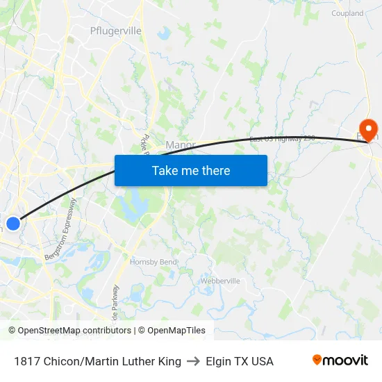 1817 Chicon/Martin Luther King to Elgin TX USA map