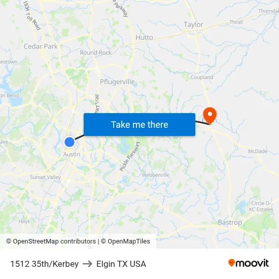 1512 35th/Kerbey to Elgin TX USA map