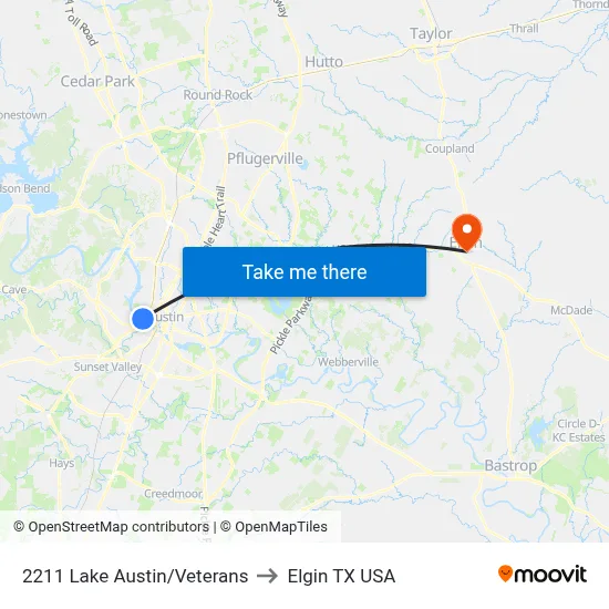 2211 Lake Austin/Veterans to Elgin TX USA map