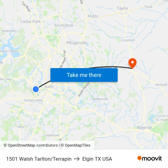 1501 Walsh Tarlton/Terrapin to Elgin TX USA map