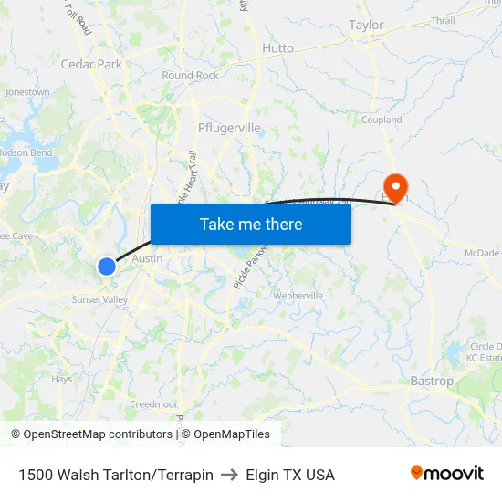 1500 Walsh Tarlton/Terrapin to Elgin TX USA map