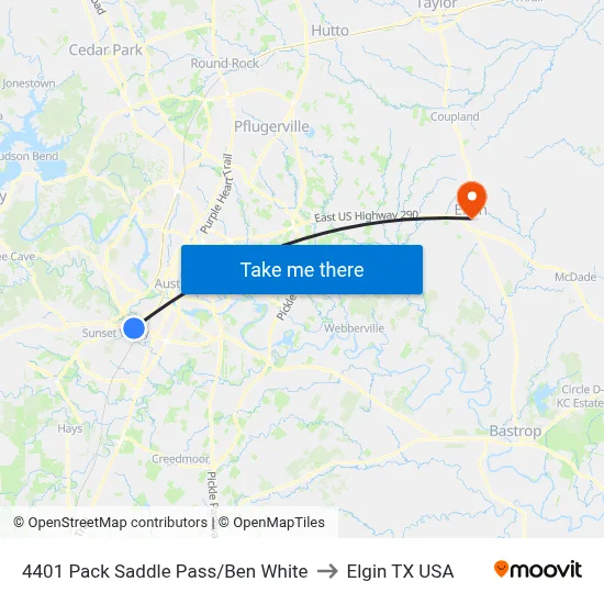 4401 Pack Saddle Pass/Ben White to Elgin TX USA map