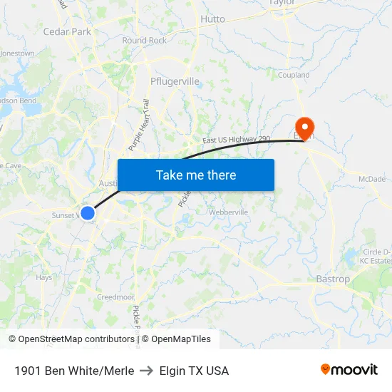 1901 Ben White/Merle to Elgin TX USA map