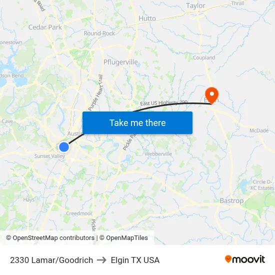 2330 Lamar/Goodrich to Elgin TX USA map