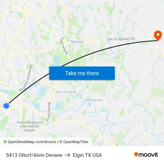 5413 Oltorf/Alvin Devane to Elgin TX USA map
