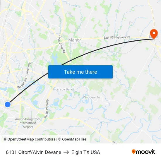 6101 Oltorf/Alvin Devane to Elgin TX USA map