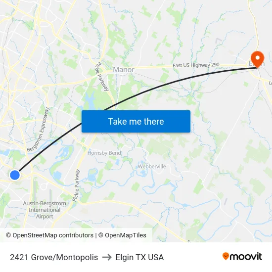 2421 Grove/Montopolis to Elgin TX USA map