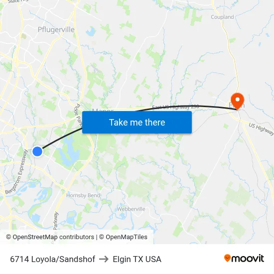 6714 Loyola/Sandshof to Elgin TX USA map