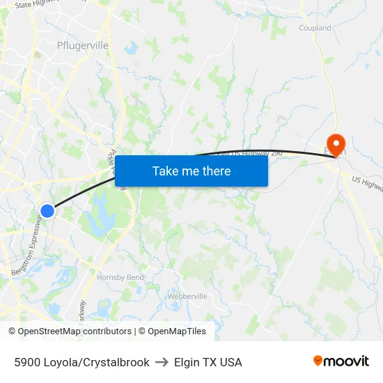 5900 Loyola/Crystalbrook to Elgin TX USA map
