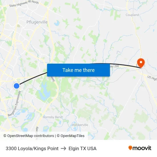 3300 Loyola/Kings Point to Elgin TX USA map