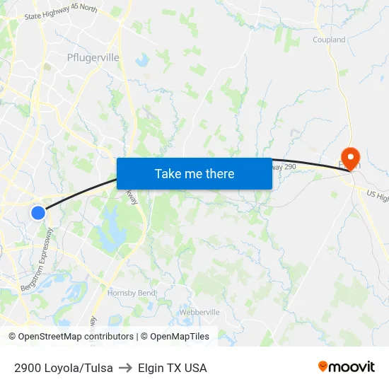 2900 Loyola/Tulsa to Elgin TX USA map