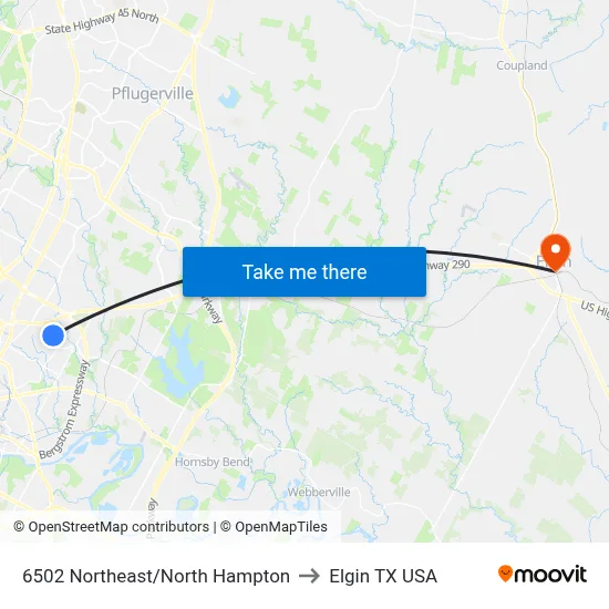 6502 Northeast/North Hampton to Elgin TX USA map