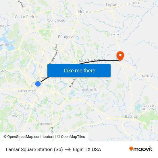 Lamar Square Station (Sb) to Elgin TX USA map